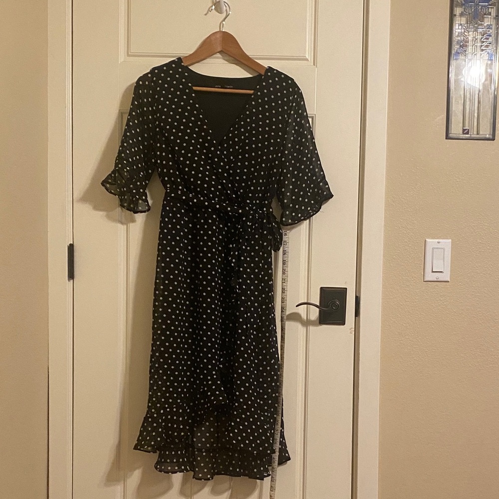 Jonathan Martin Black Polka Dot Wrap Midi Dress
